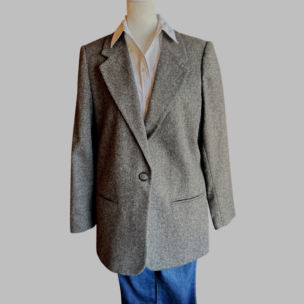 Vintage Sag Harbor Gray Wool Blend Blazer Womens Size 10‎ Classic